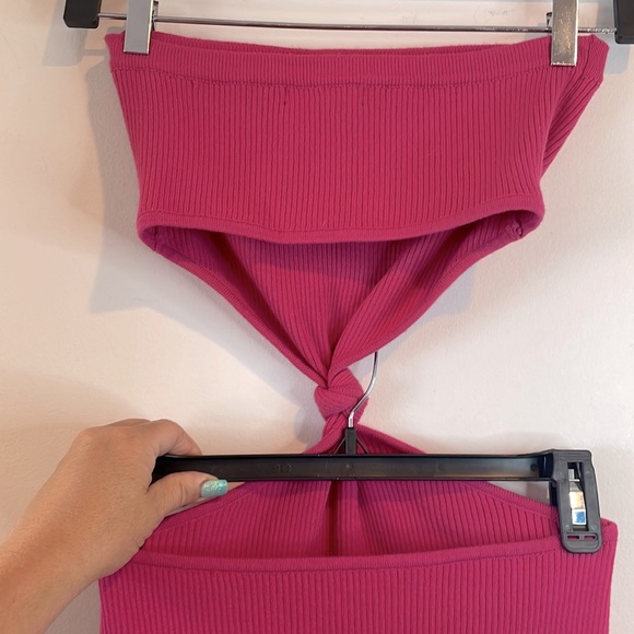 EUC Pink Ribbed Strapless Mini Dress With Cutout sides - Picture 3 of 9